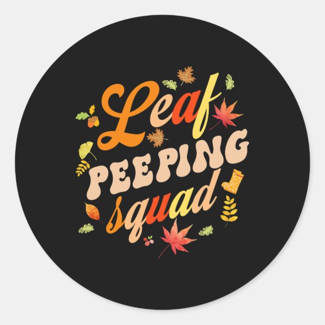 Sticker Rond Amusant automne saison Feuilles Peeper Leaf Peepin (Devant)
