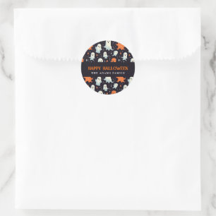 Sticker Rond Amusant Blanc & Orange Ghosts Halloween heureux