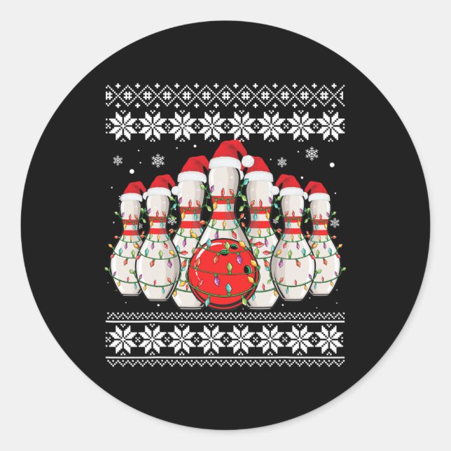 Sticker Rond Amusant bowling de Noël moche pull bowling (Devant)