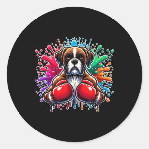 Sticker Rond Amusant Boxe Kickboxing Amateur Boxeur Peinture de