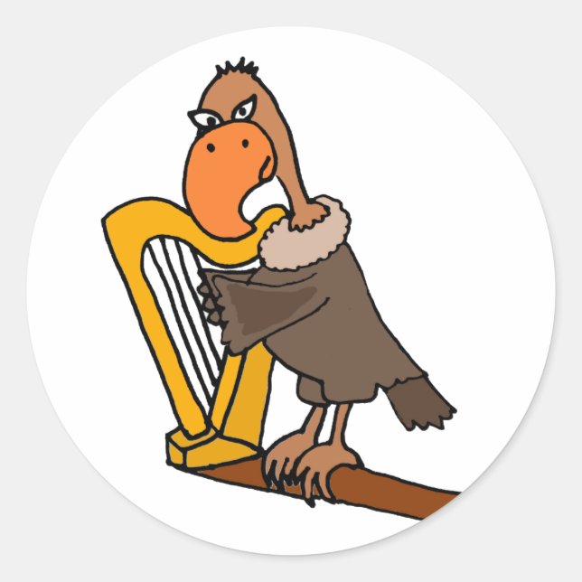 Sticker Rond Amusant Buzzard Jouer Conception De Harpe (Devant)