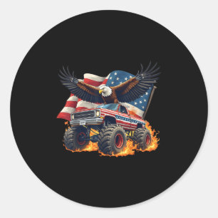 Sticker Rond Amusant Camion Monster Eagle Bald 4 juillet Patrio