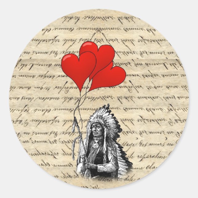 Sticker Rond Amusant chef indien et ballons cardiaques (Devant)