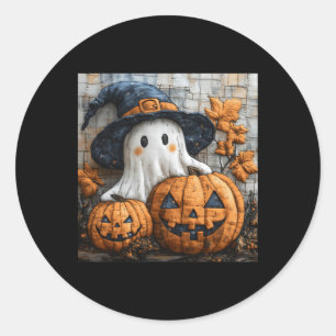 Sticker Rond Amusant Citrouille fantôme mignon Halloween Patchw