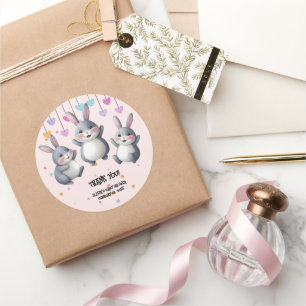 Sticker Rond Amusant Coloré Cute Hoppers Bunny Baby shower