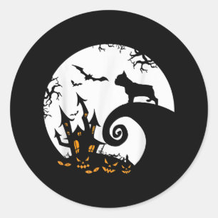 Sticker Rond Amusant Costume D'Halloween De Chien À Feu Et De L