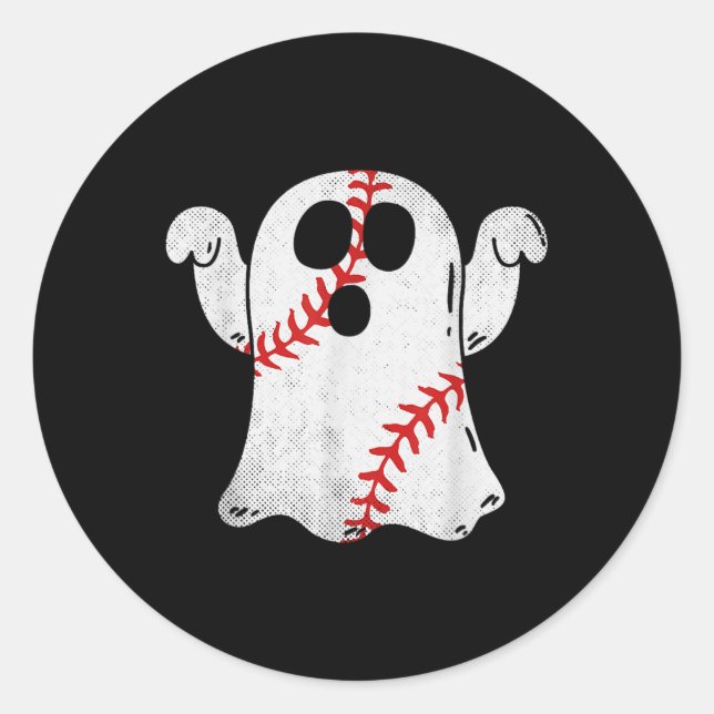 Sticker Rond Amusant Costume Halloween Baseball Ghost Baseball  (Devant)