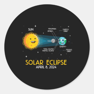 Sticker Rond Amusant Cute Total Solaire Eclipse 2024 Science As