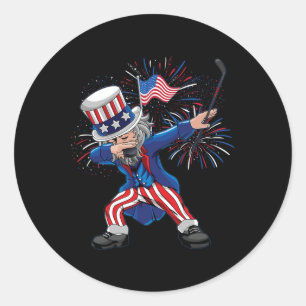 Sticker Rond Amusant Dabbing Oncle Sam Ice Hockey Puck Indépend