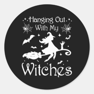 Sticker Rond Amusant De Sortir Avec Mes Sorcières Halloween Han