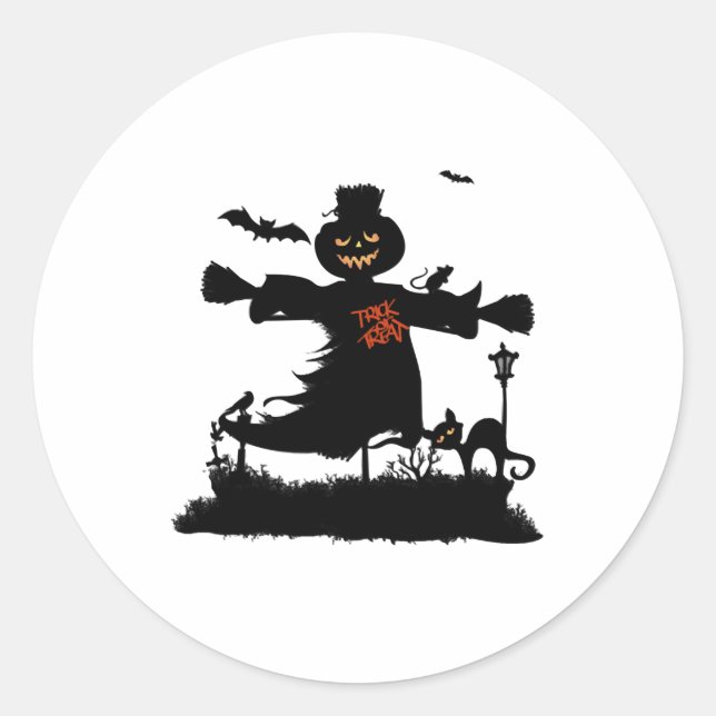 Sticker Rond Amusant design d'halloween avec épouvantail (Devant)