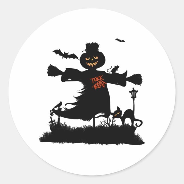 Sticker Rond Amusant design d'halloween avec épouvantail (Devant)