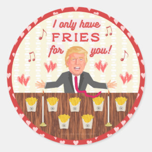Sticker Rond Amusant Donald Trump Fast Food Fries Saint-Valenti