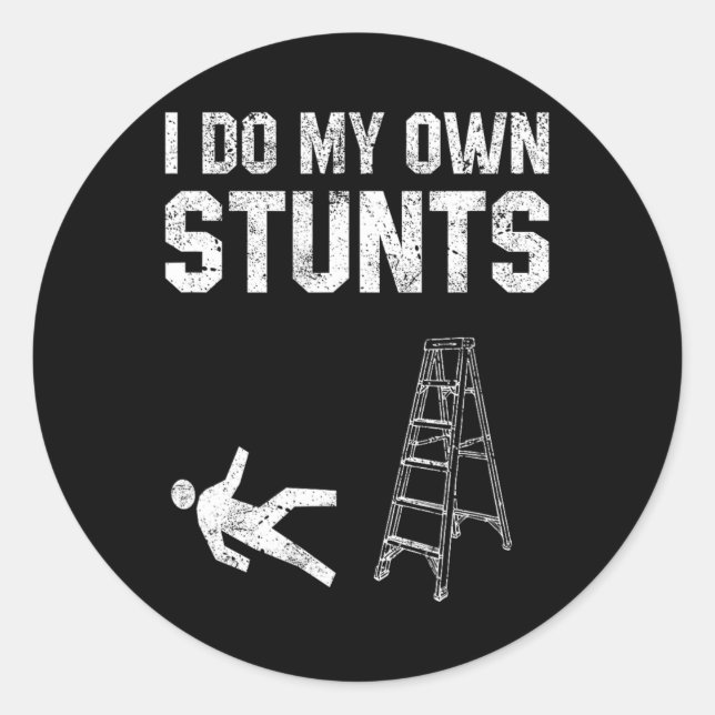 Sticker Rond Amusant Échelle Chute Cadeau Broken Oone Main Se B (Devant)