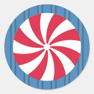 Sticker Rond Amusant et fantaisie Bleu Noël Peppermenthe Bonbon