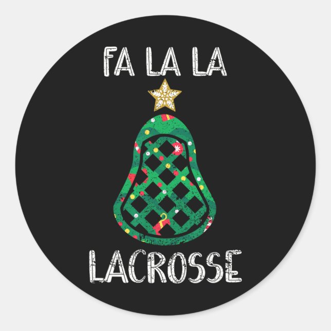 Sticker Rond Amusant Fa La Lacrosse Joueur Lax Christmas (Devant)