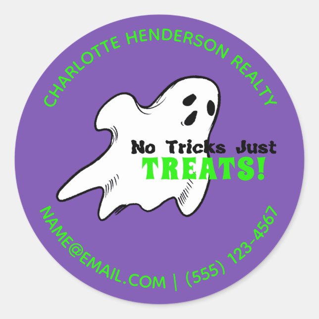 Sticker Rond Amusant Fantôme Immobilier Halloween (Devant)