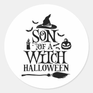 Sticker Rond Amusant Fils D'Halloween D'Une Sorcière Bébé