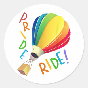 Sticker Rond Amusant Gay pride Hot Air Balloon Rainbow Ride Gay