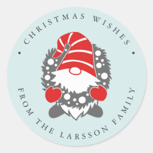Sticker Rond Amusant Gnome avec Garland Mint Festive