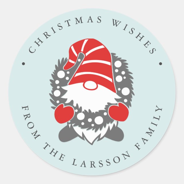 Sticker Rond Amusant Gnome avec Garland Mint Festive (Devant)