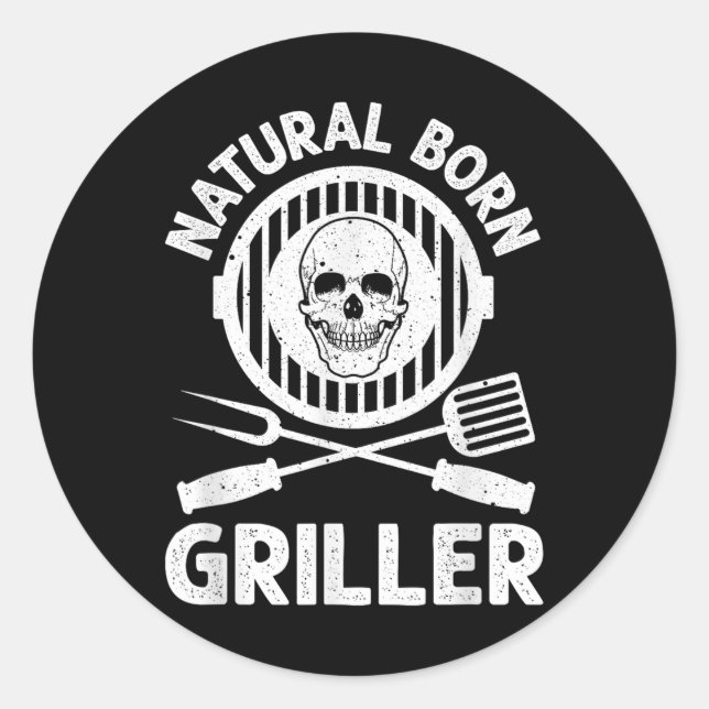 Sticker Rond Amusant Grill Design Pour Hommes Femmes Grill Gril (Devant)