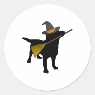 Sticker Rond Amusant Halloween Black Lab Chien mignonne sorcièr