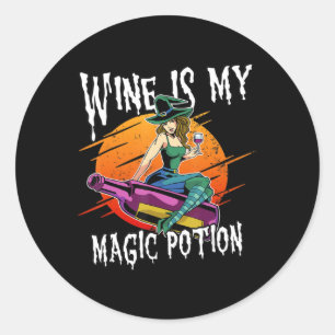 Sticker Rond Amusant Halloween Boire Sorcière Magique Boire Vin