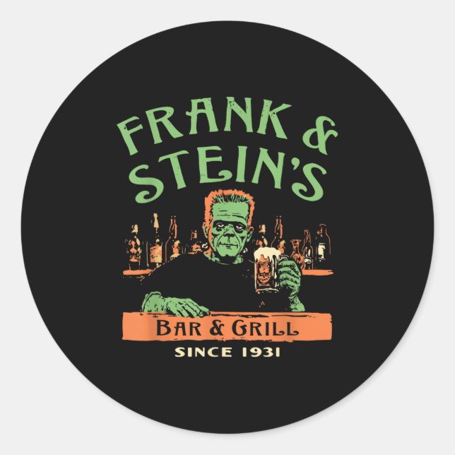 Sticker Rond Amusant Halloween Frank Et Stein's Bar Grill (Devant)