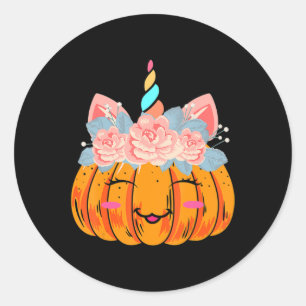 Sticker Rond Amusant Halloween Thanksgiving Cute Unicorn Citrou