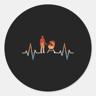 Sticker Rond Amusant Hearbeat Grilling Barbecue Grill Lover Bar