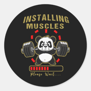Sticker Rond Amusant Installation Muscle Panda Poids Lifting Ba