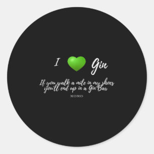 Sticker Rond Amusant J'Aime Gin Drinker Coeur Graphisme Partie 