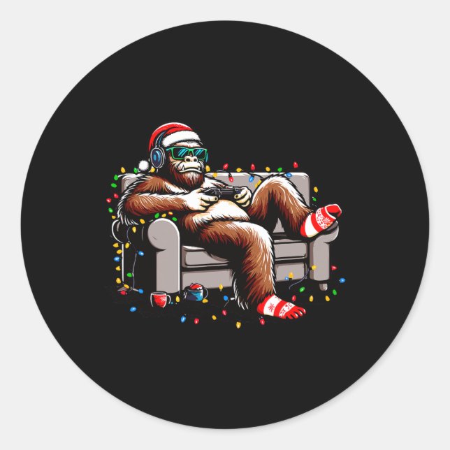 Sticker Rond Amusant Joueur Bigfoot Noël Sasquatch Noël Noël No (Devant)