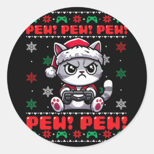 Sticker Rond Amusant Joueur de chat Pew Jeu Vidéo Gros Garçons