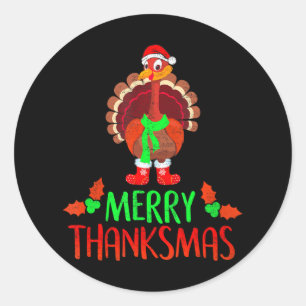 Sticker Rond Amusant Joyeux Thanksmas Festif Thanksgiving