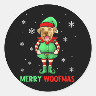 Sticker Rond Amusant Labrador Retriever Elf Merry Woof Mas