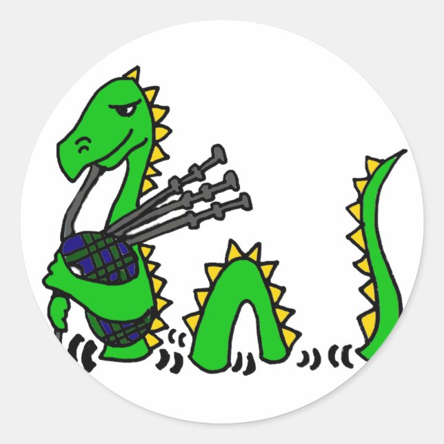 Sticker Rond Amusant Loch Ness Monster Jouer Blue Bagpipes (Devant)