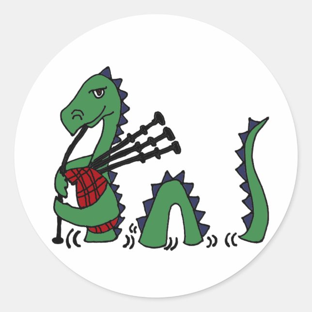 Sticker Rond Amusant Loch Ness Monster Jouer des tuyaux (Devant)