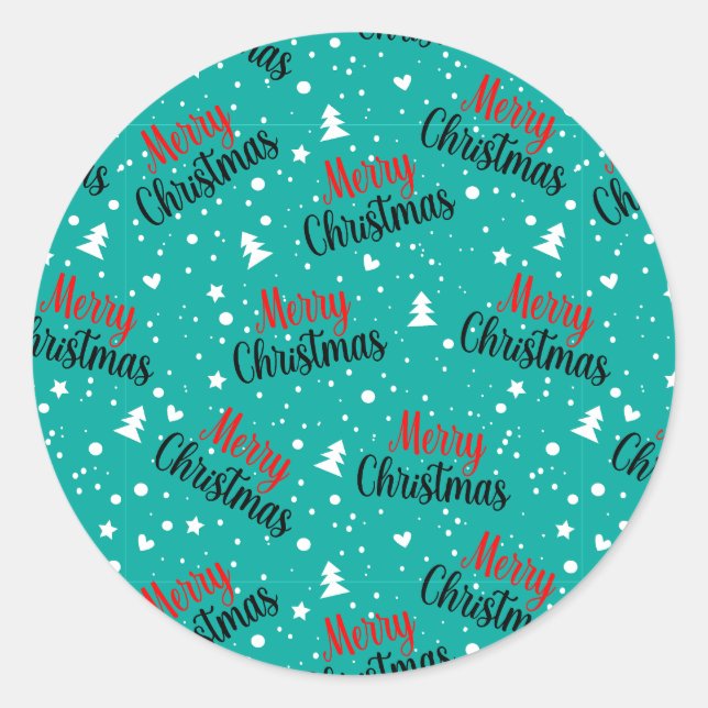 Sticker Rond Amusant Moderne Écriture de Noël en Sarcelle (Devant)