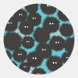 Sticker Rond Amusant monstres noirs moelleux