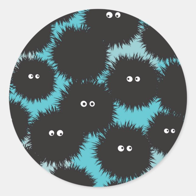 Sticker Rond Amusant monstres noirs moelleux (Devant)