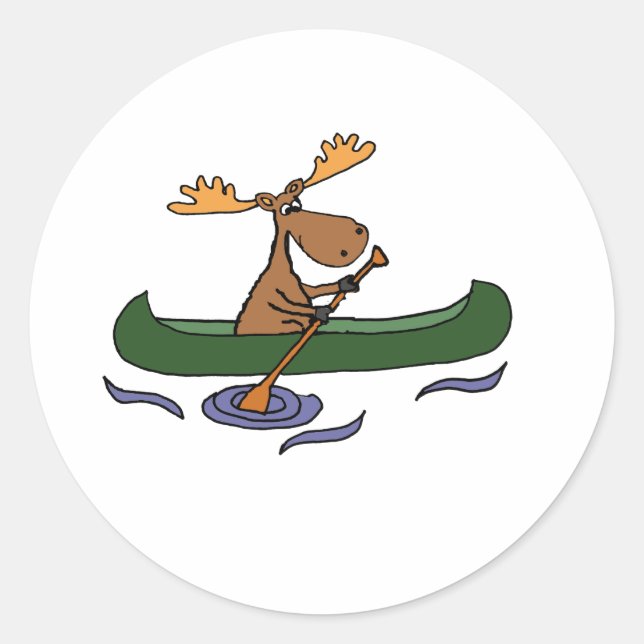Sticker Rond Amusant Moose Canoë Design (Devant)