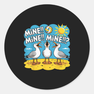 Sticker Rond Amusant Oiseau Jouer Volleyball Mine Jour Vibes