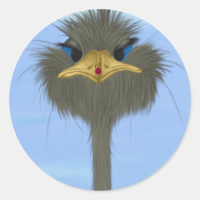 Sticker Rond Amusant Ostrich George Et Mignonne Ladybug (Devant)