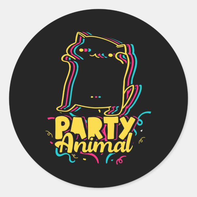 Sticker Rond Amusant Parti Animal Disco Danser Mème Chat (Devant)