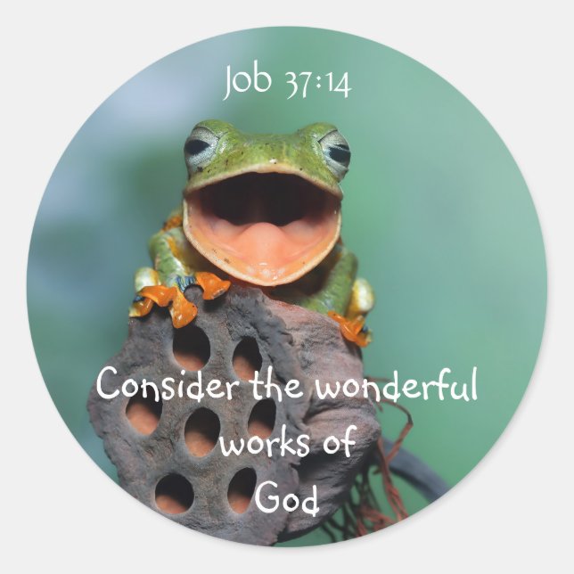 Sticker Rond Amusant Petit Frog Bible Écriture Job 12:14 (Devant)
