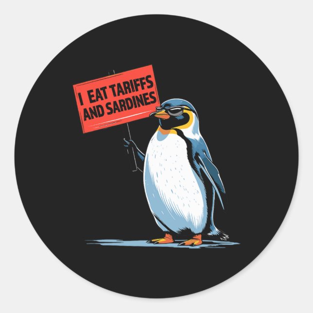 Sticker Rond Amusant Pingouin Tarifs Je Mange Tarifs Et Sardine (Devant)