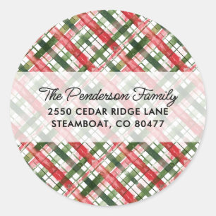 Sticker Rond Amusant Plaid Rouge Vert Noël Écriture Script Pers