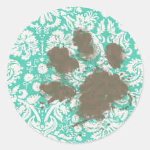 Sticker Rond Amusant Propriétaire de Animaux de Mer Vert Damask